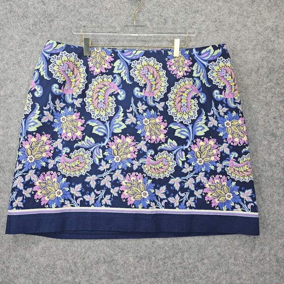 TALBOTS Floral Paisley Skirt Womens 20W P 2X Navy Canvas Garden Boho Preppy NEW - Picture 1 of 12